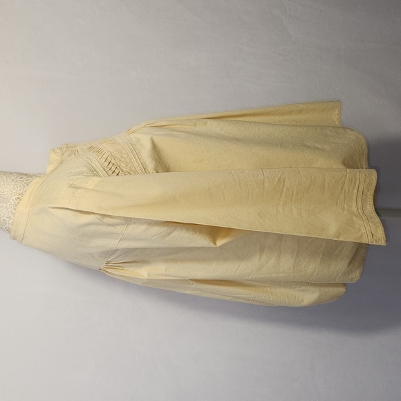 J Jill Pale Yellow Button Down Baby Doll 3/4 Sleeve Embroidered Blouse Size M - Picture 5 of 13